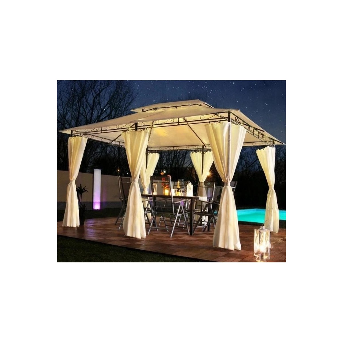 Szürke színű kerti pavilon függönyökkel 3x4 m