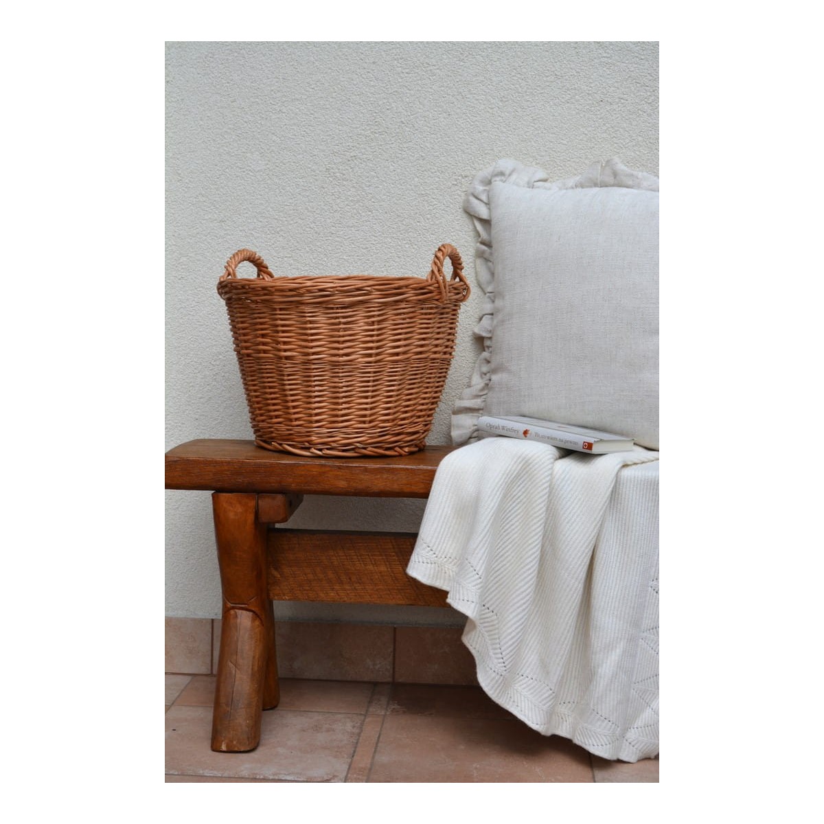 Természetes vesszőből készült fonott kosár, 30 cm