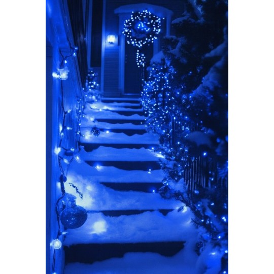 Karácsonyi 100 LED-es fényfüzér – kék, kültéri, FLASH-effektusú