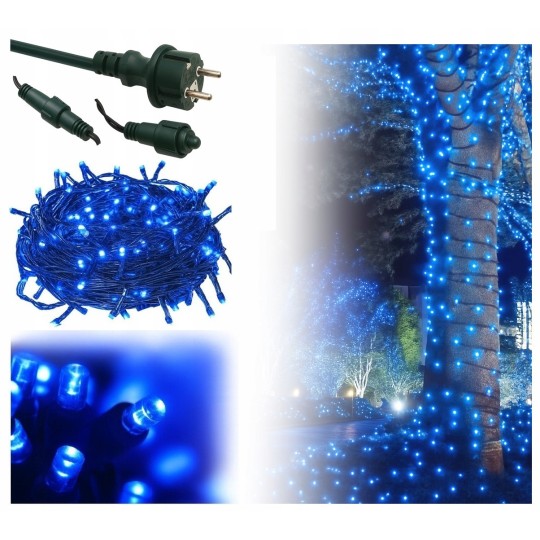 LED karácsonyi fényfüzér 300 LED – kék, kültéri, FLASH effektussal