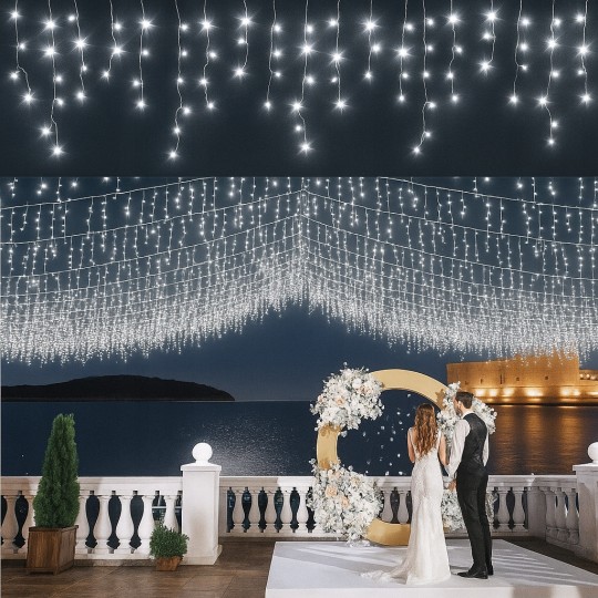 Függesztett fényfüzér – jégcsapok 200 LED – hideg fehér