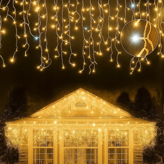 Világító jégcsapok, 300 LED, meleg fehér