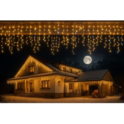 Világító jégcsapok, 300 LED, meleg fehér