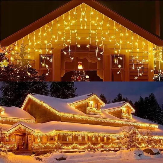 Fényfüzér - jégcsapok, 1000 LED, meleg fehér