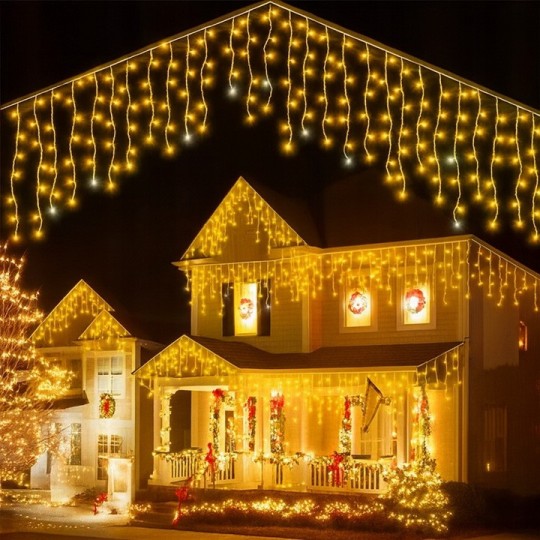 Fényfüzér - jégcsapok, 1000 LED, meleg fehér