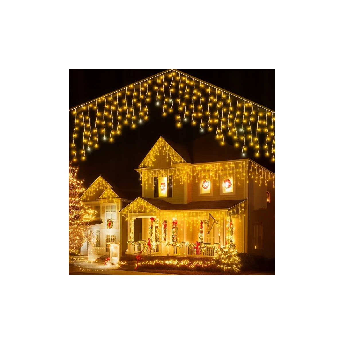 Fényfüzér - jégcsapok, 1000 LED, meleg fehér
