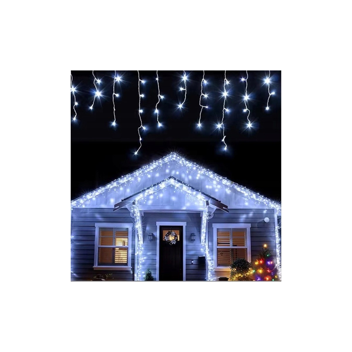 Függő fényfüzér – 300 LED jégcsapok – hideg fehér