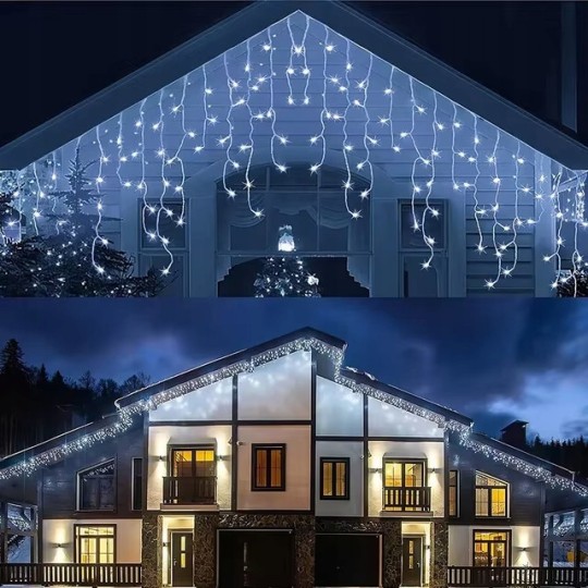 Függő fényfüzér, 500 LED jégcsapok, hideg fehér