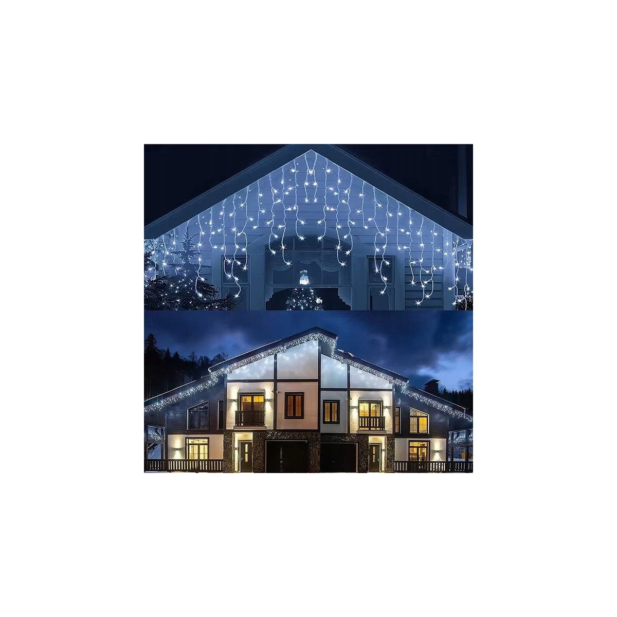 Függő fényfüzér, jégcsapok, 1000 LED, hideg fehér