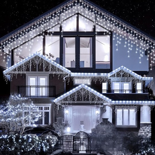 Függő fényfüzér, jégcsapok, 1000 LED, hideg fehér
