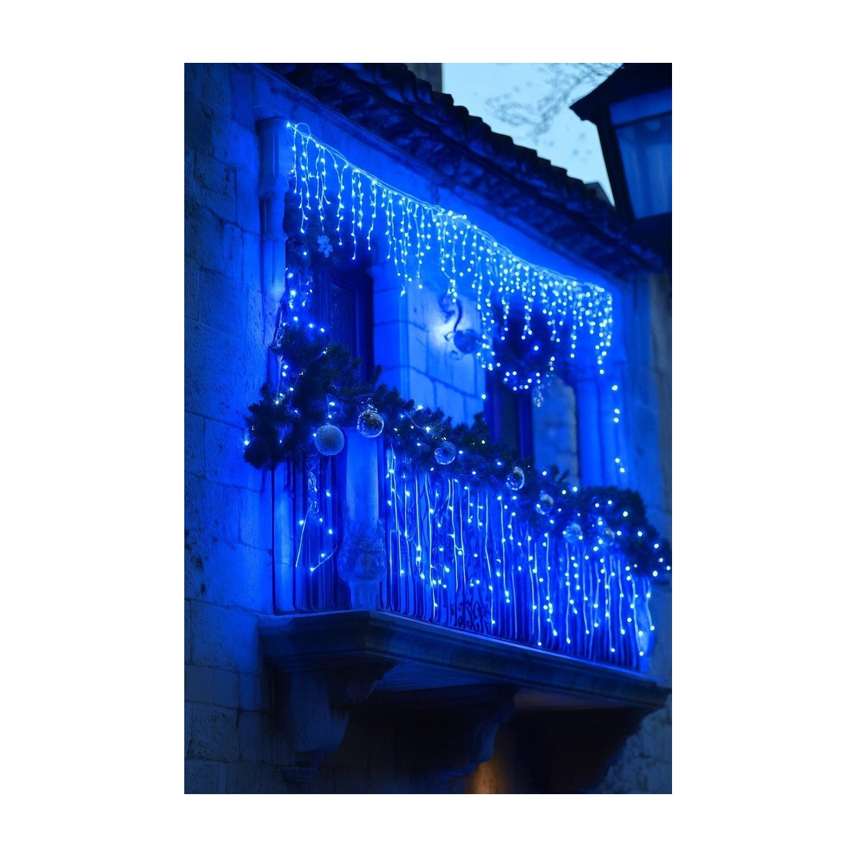 Fényfüzér, jégcsapok, 1000 LED, kék, beltéri és kültéri használatra
