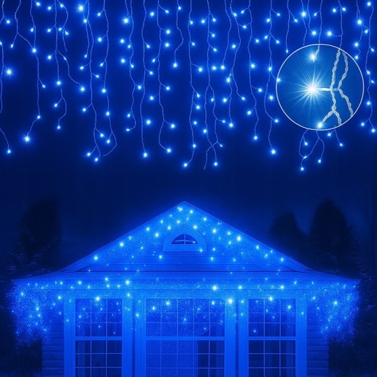 Fényfüzér, jégcsapok, 1000 LED, kék, beltéri és kültéri használatra