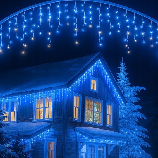 Fényfüzér, jégcsapok, 1000 LED, kék, beltéri és kültéri használatra