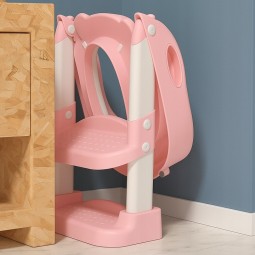 Rózsaszín állítható és összecsukható gyermek WC-fellépő reduktorral