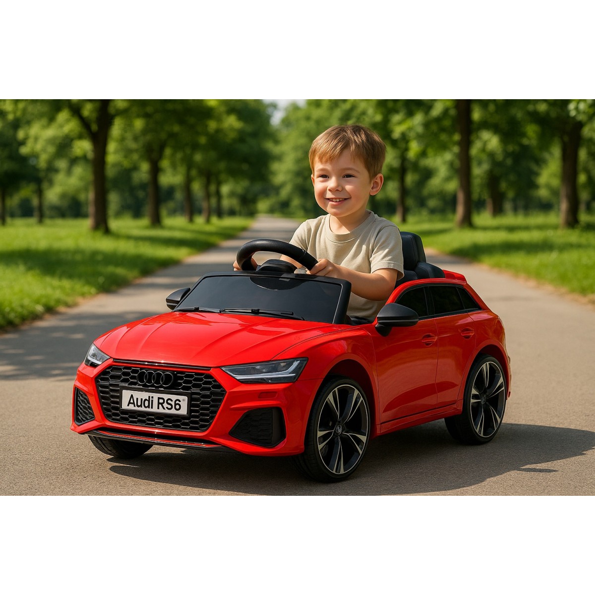 Luxusos piros elektromos Audi RS6 kisautó