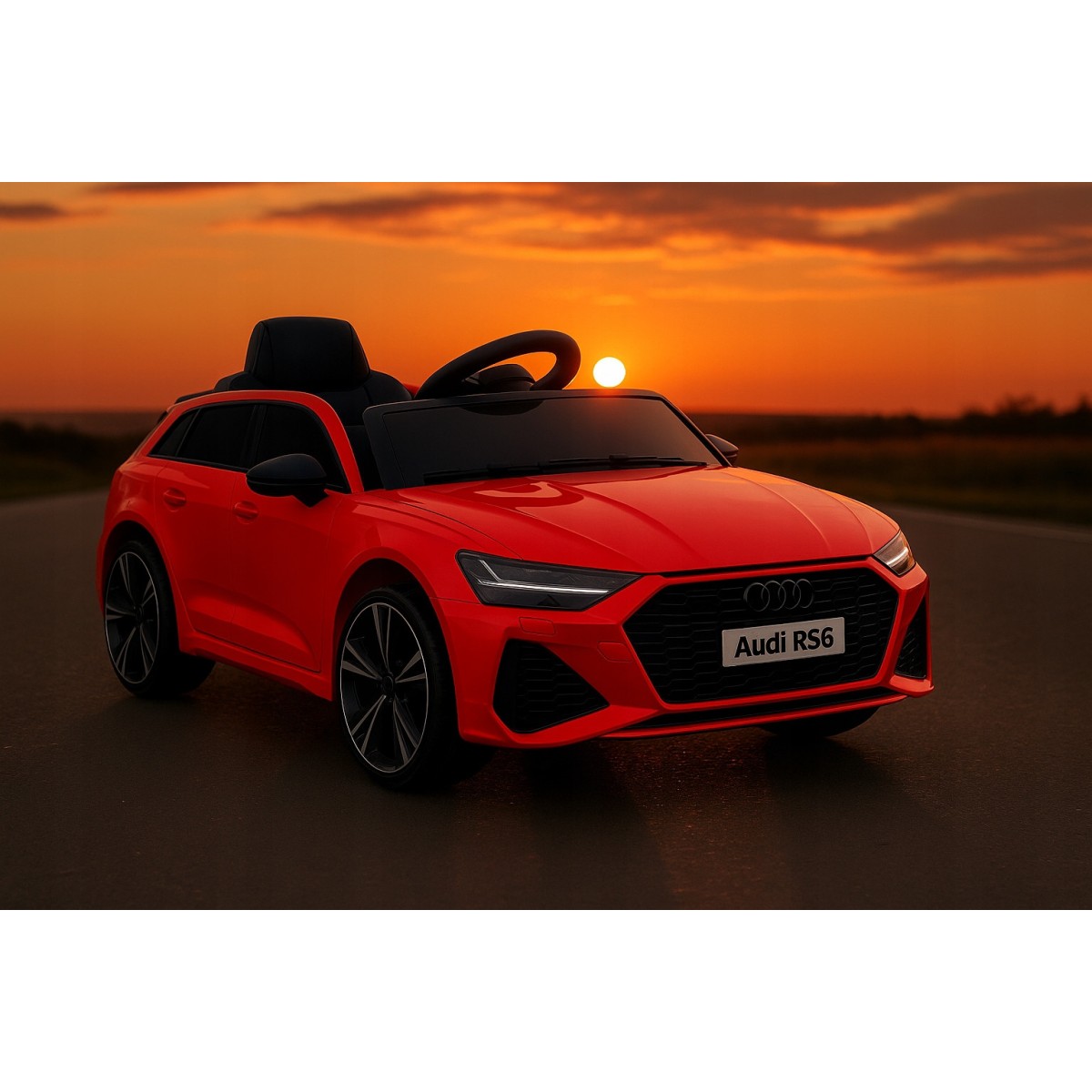 Luxusos piros elektromos Audi RS6 kisautó