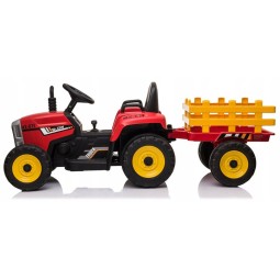 Piros színű akkumulátoros traktor pótkocsival