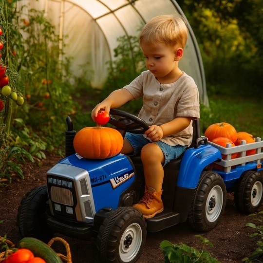 Kék traktor gyerekeknek pótkocsival