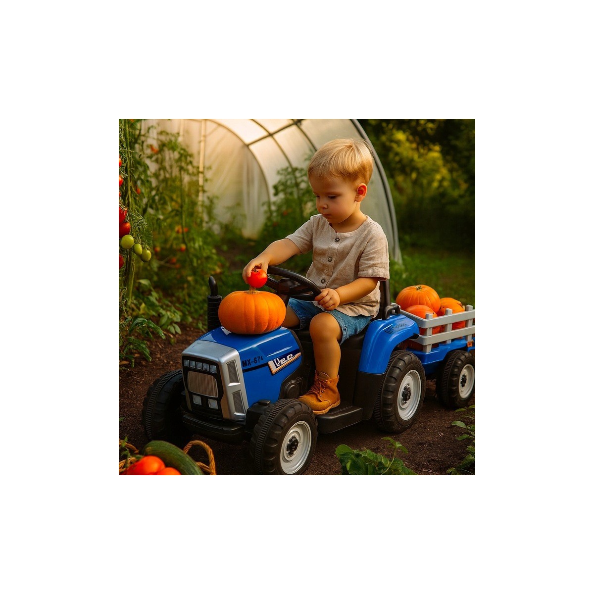 Kék traktor gyerekeknek pótkocsival