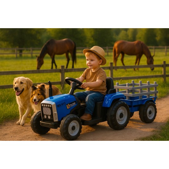 Kék traktor gyerekeknek pótkocsival