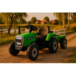 Zöld színű gyerek traktor utánfutóval
