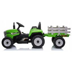 Zöld színű gyerek traktor utánfutóval