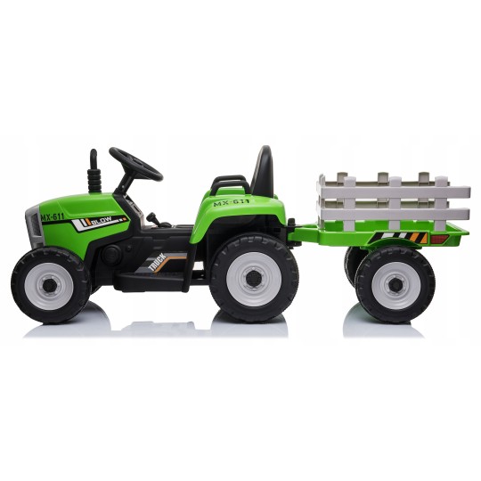 Zöld színű gyerek traktor utánfutóval