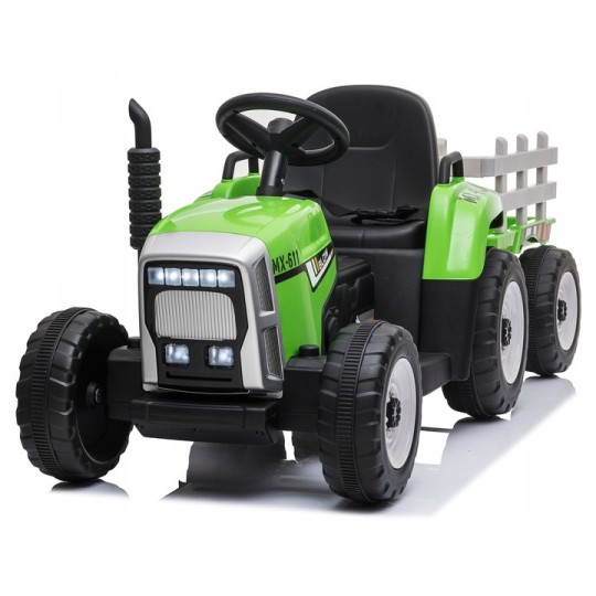 Zöld színű gyerek traktor utánfutóval