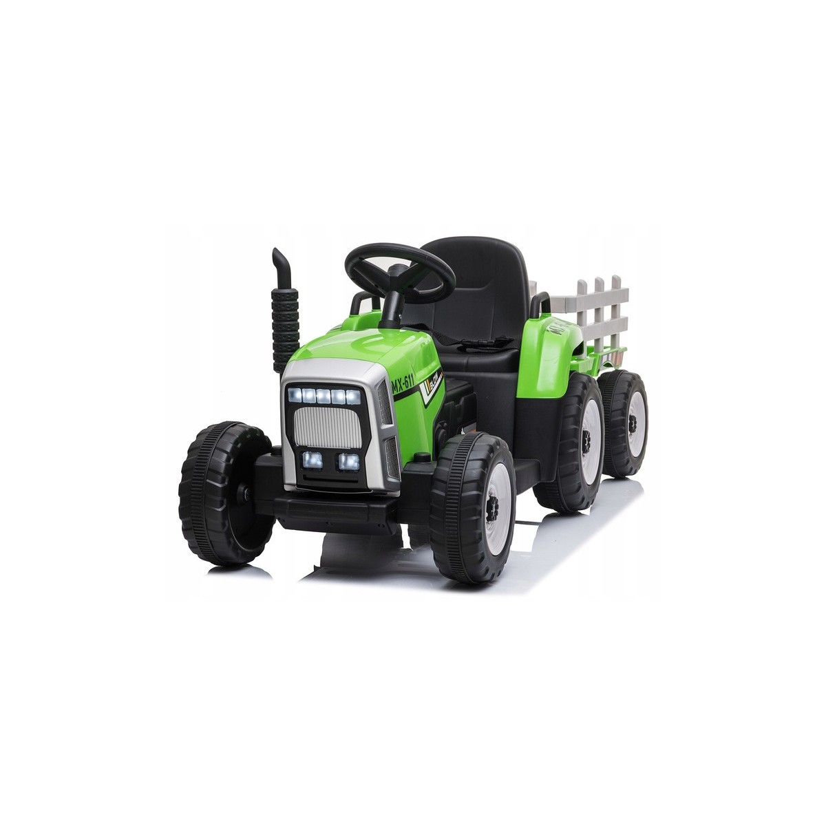 Zöld színű gyerek traktor utánfutóval
