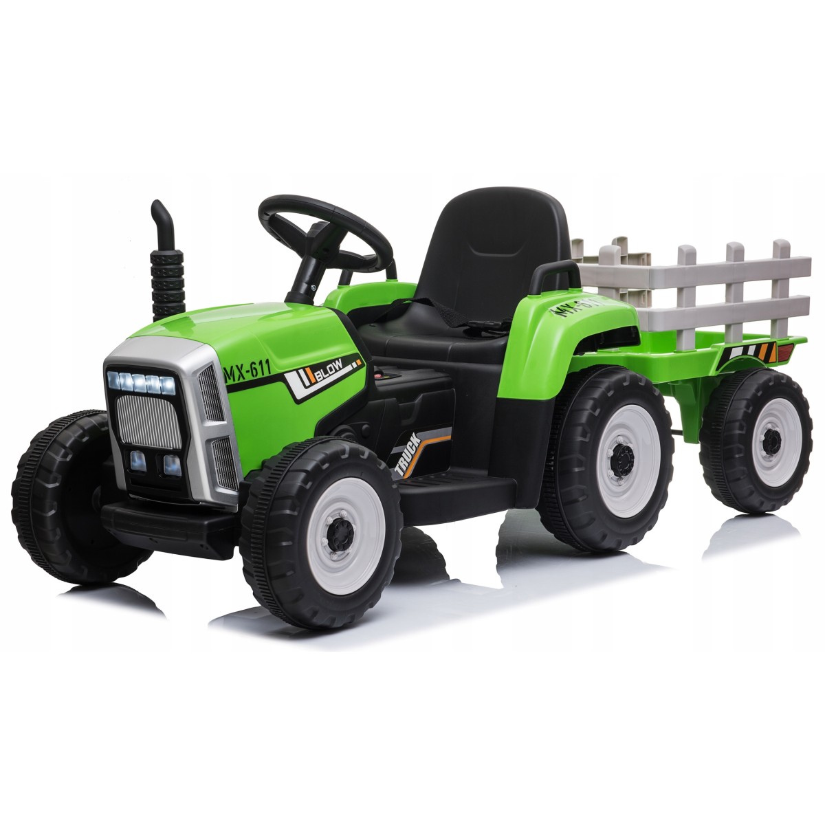 Zöld színű gyerek traktor utánfutóval