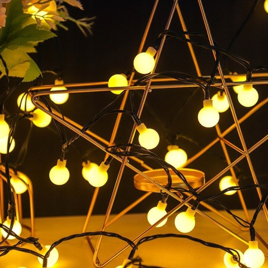 Gömb fényfüzér, 100 LED, meleg fehér