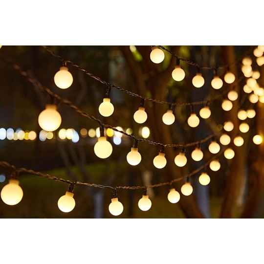 Gömb fényfüzér, 100 LED, meleg fehér