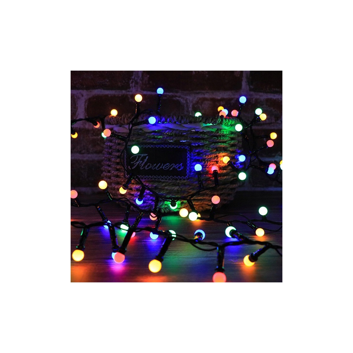 Színes gömb alakú fényfüzér, 100 LED, 10 m