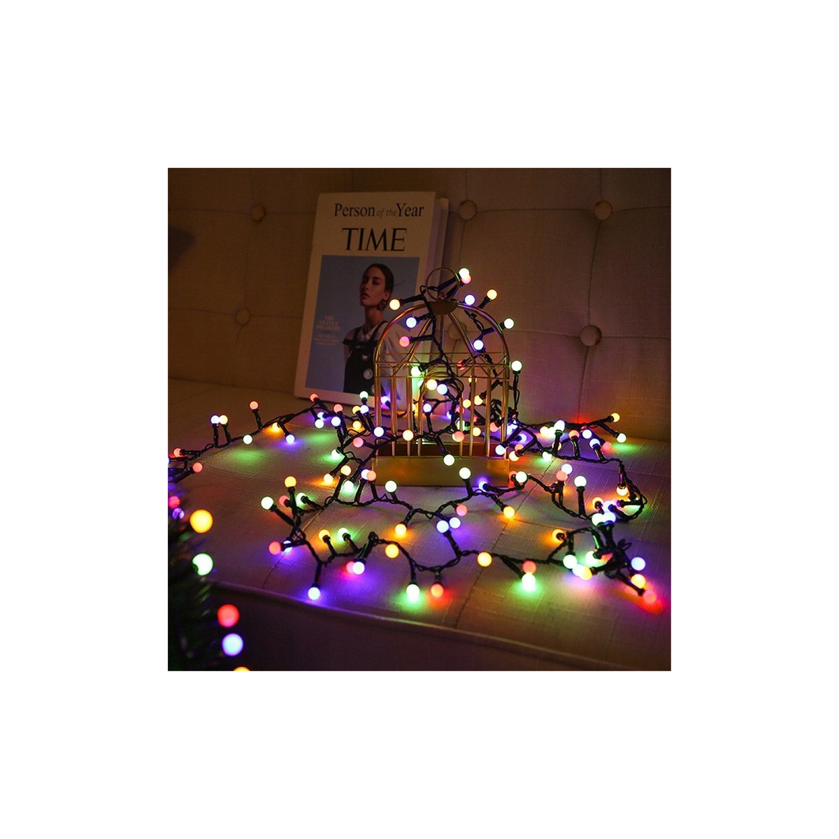 Színes gömb alakú fényfüzér, 100 LED, 10 m