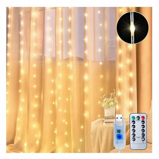 Fényfüggöny 300LED, 3x3, meleg fehér