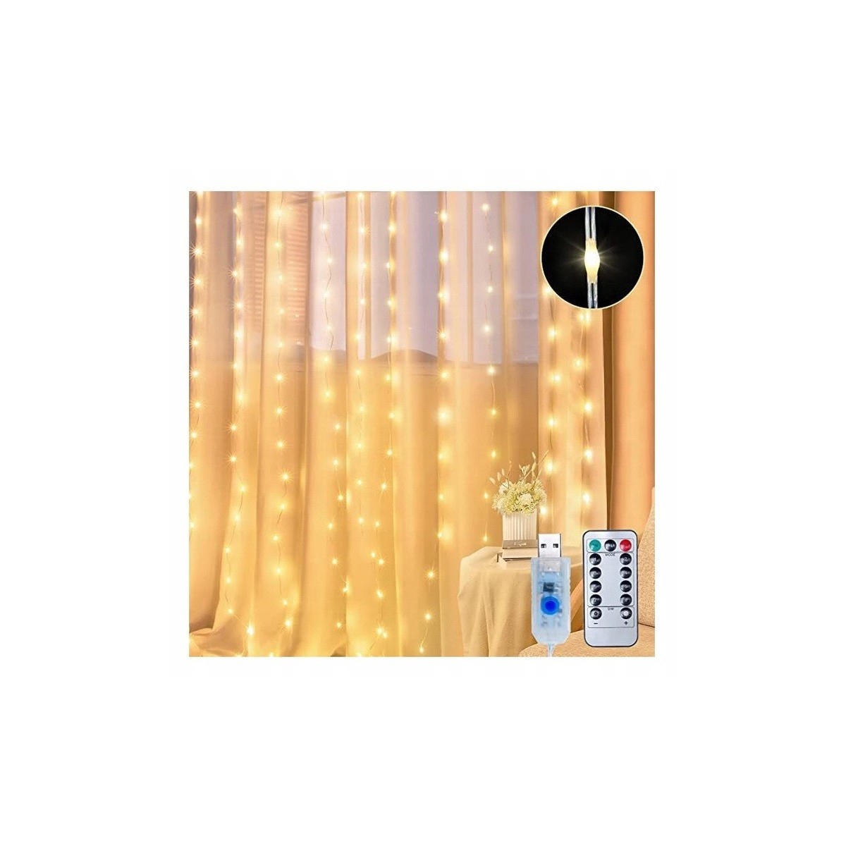 Fényfüggöny 300LED, 3x3, meleg fehér