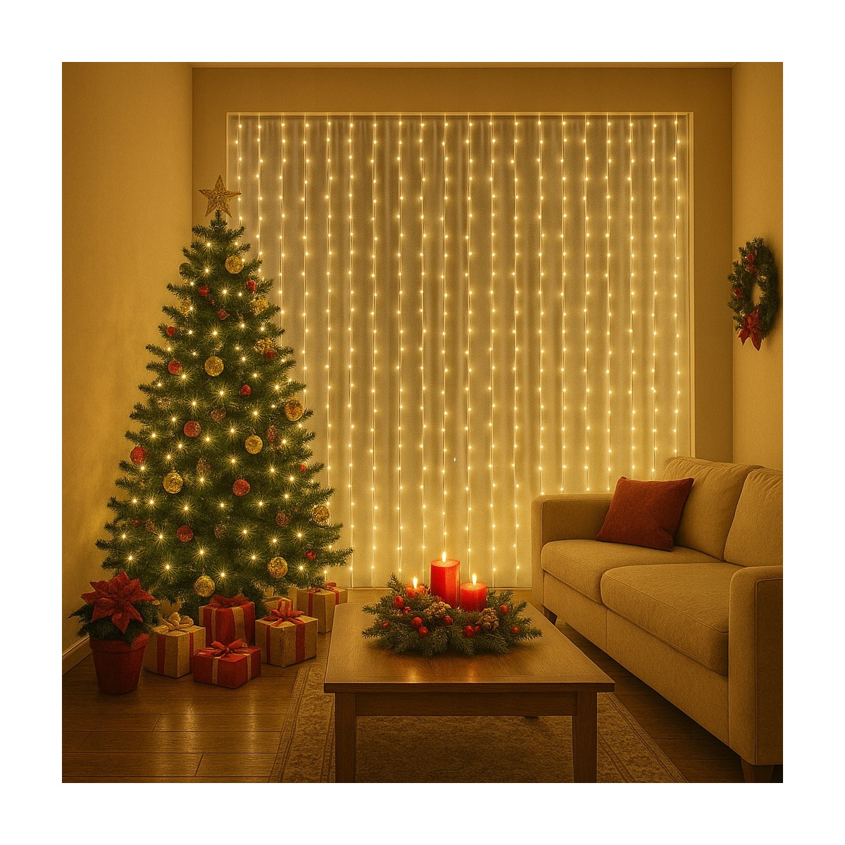 Fényfüggöny 300LED, 3x3, meleg fehér