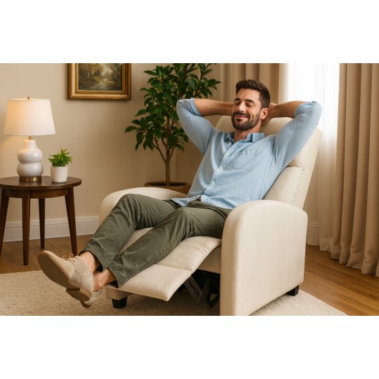 Bársonyos bézs kinyitható fotel