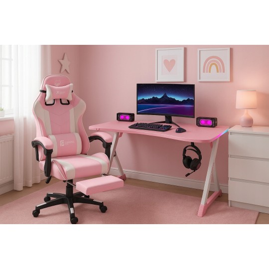 Lányoknak szánt gamer szék rózsaszínben.