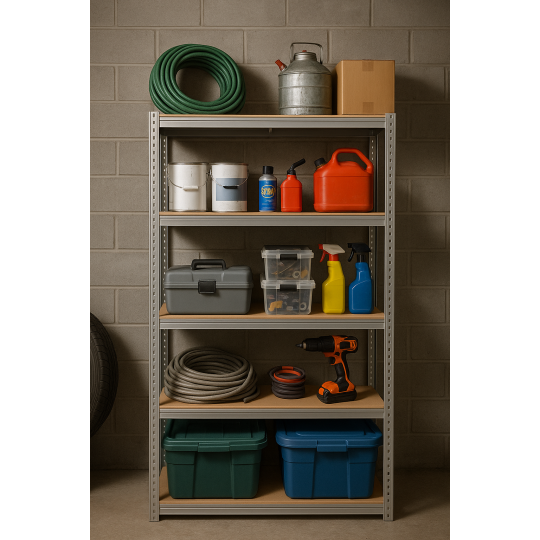 Fém raktári állvány RM01 – 5 polccal, 150×75×30 cm, teherbírás 875 kg