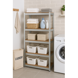 Fém raktári állvány RM01 – 5 polccal, 150×75×30 cm, teherbírás 875 kg