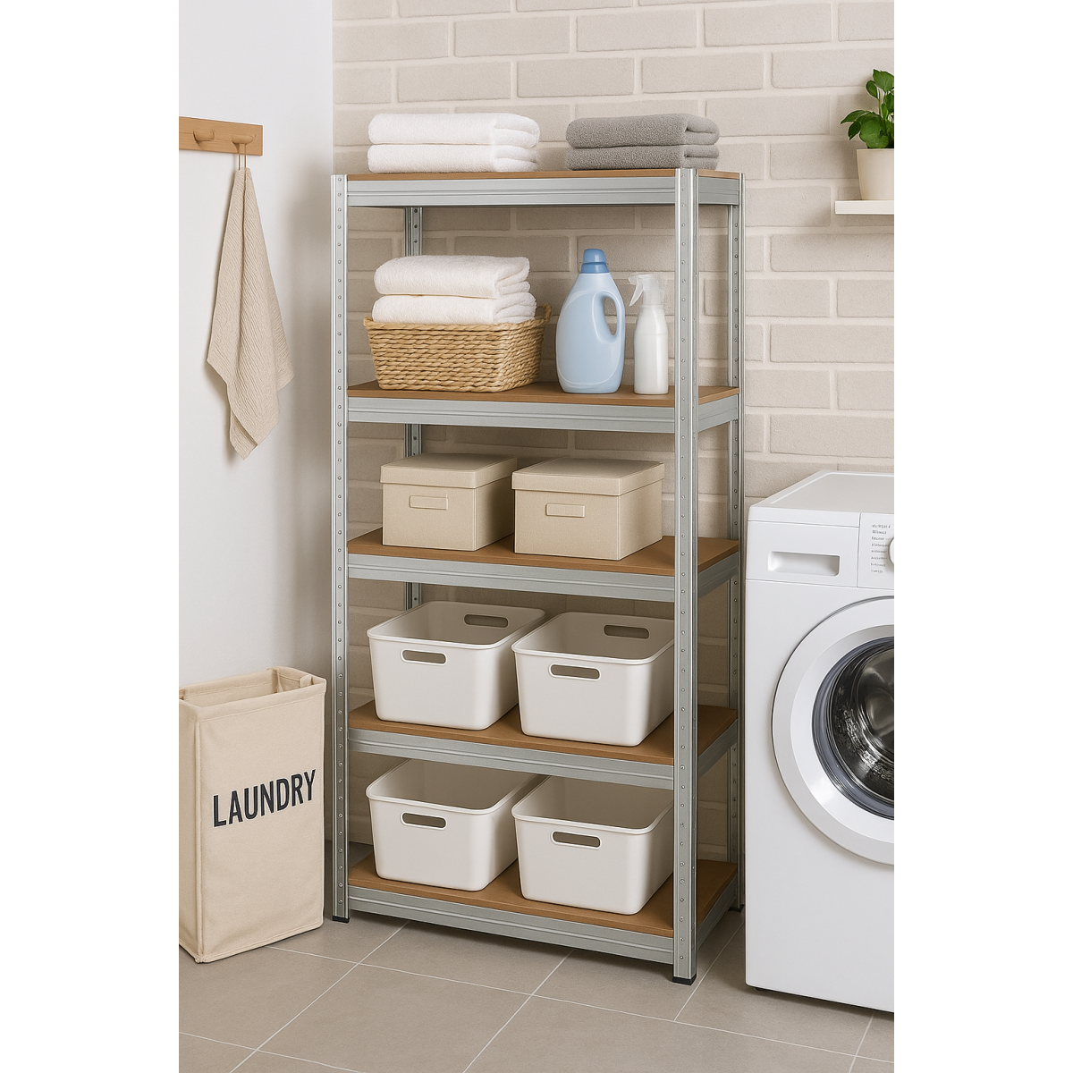 Fém raktári állvány RM01 – 5 polccal, 150×75×30 cm, teherbírás 875 kg