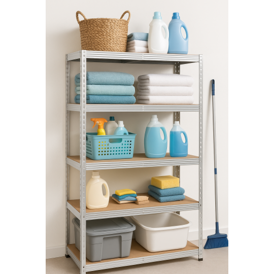 2 darab- Fém raktári állvány RM01 – 5 polc, 150×75×30 cm, teherbírás 875 kg