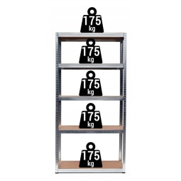 Horganyzott fém állvány 180×90×40 cm, 5 polcos, Teherbírás 875 kg, Csavarmentes