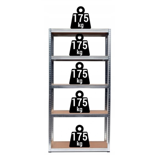 Horganyzott fém állvány 180×90×40 cm, 5 polcos, Teherbírás 875 kg, Csavarmentes