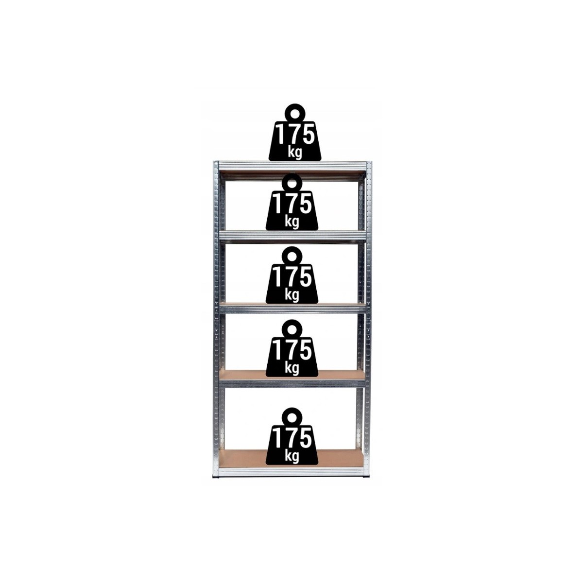Horganyzott fém állvány 180×90×40 cm, 5 polcos, Teherbírás 875 kg, Csavarmentes