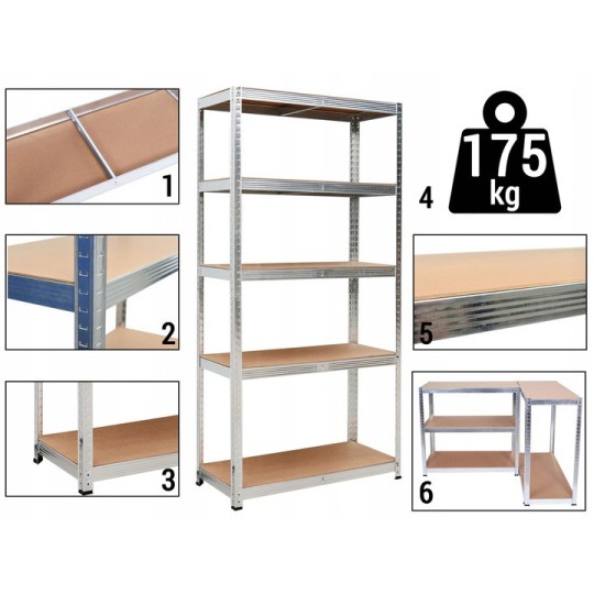 2 darab - Horganyzott fém állvány 180×90×40 cm, 5 polcos, Teherbírás 875 kg, Csavarmentes
