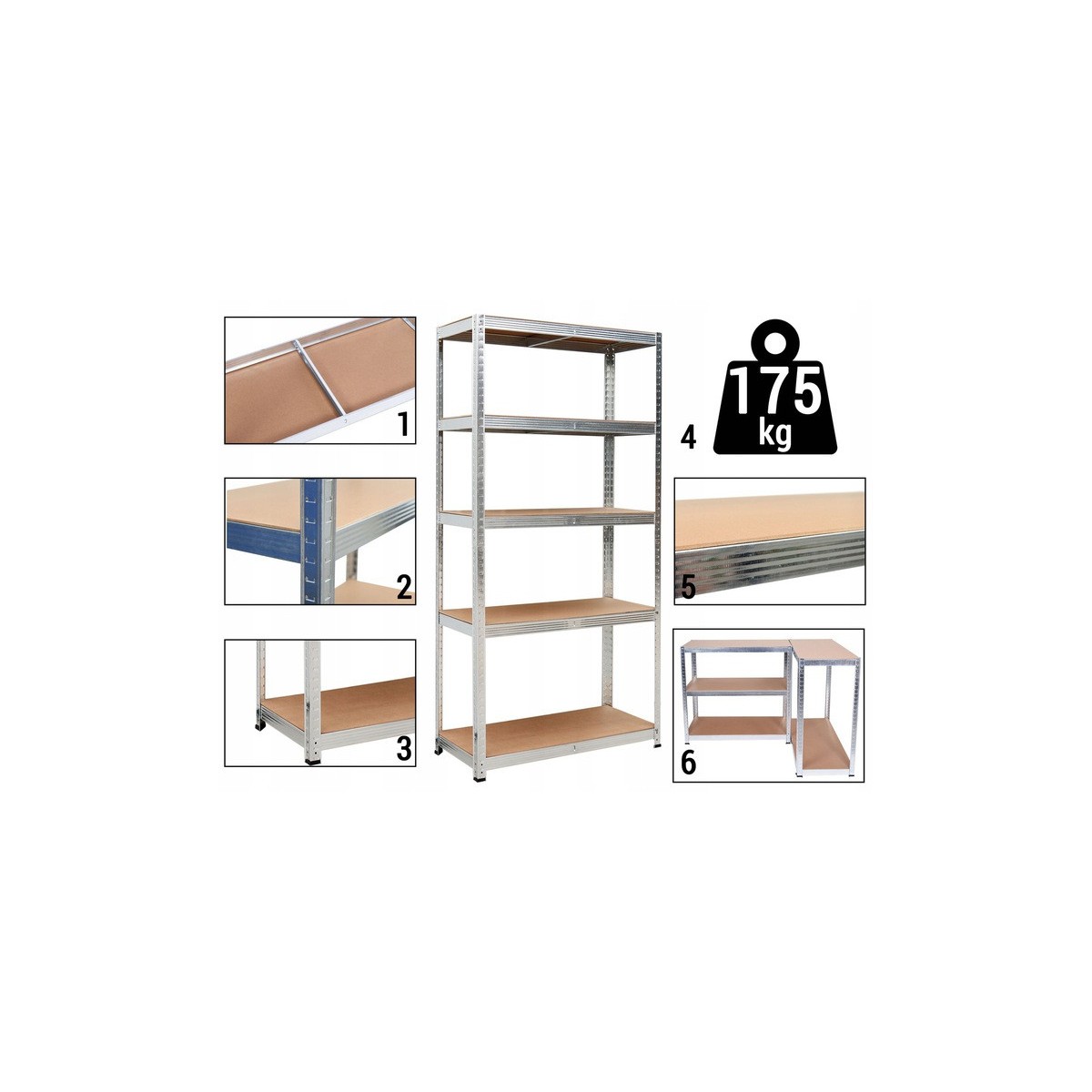 2 darab - Horganyzott fém állvány 180×90×40 cm, 5 polcos, Teherbírás 875 kg, Csavarmentes