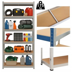 Fém állvány 222×90×40 cm, 6 polcos, Teherbírás 1050 kg, Csavarmentes