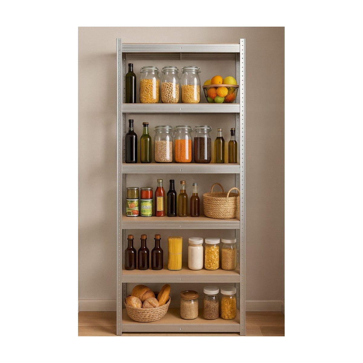 Fém állvány 222×90×40 cm, 6 polcos, Teherbírás 1050 kg, Csavarmentes